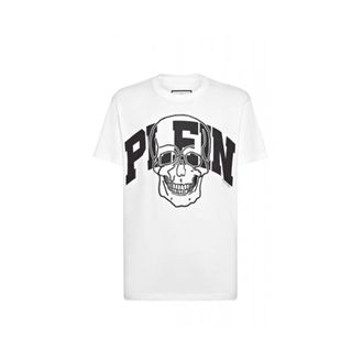 Philipp Plein Tops, Heren, Wit, L, Katoen, T-shirt Round Neck SS Skull