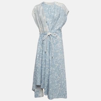 Sportmax Blue Floral Print Asymmetrical Midi Dress