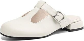 Generic Women Round Toe T Strap Mules Adjustable Buckle Strap Open Heel Low Block Heel Smooth Upper Non Slip Sole Comfortable Fit Multiple Color Options Fashi