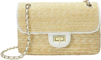 Tiffany & Fred Woven Straw Chain Shoulder Flap Bag