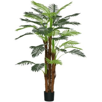HOMCOM Homcom Planta Artificial Decorativa 160 Cm Palmera Artificial Con Maceta Y Hojas Para Interior Hogar Sal&oacute;n Oficina Verde