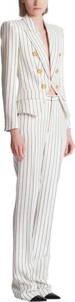 Balmain 6-button pinstripe jacket in White at Nordstrom, Size 42 Eu