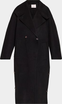 Lisa Yang Double Shawl Wool-Cashmere Buttoned Hem Long Coat