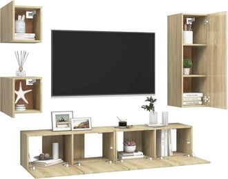 Berkfield Home Practical 5 Piece TV Cabinet Sets Sonoma Oak Engineered Wood in Light Tan