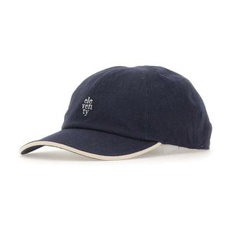 Eleventy Linen and Cotton Baseball Cap with Suede Accents - male - Eleventy - Hats & Caps - Blue - ONE SIZE - Accessories