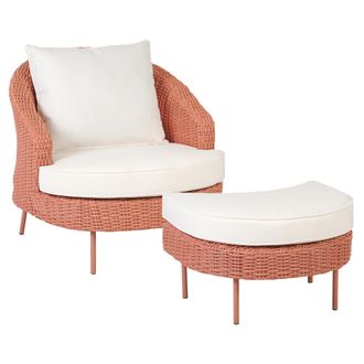 Beliani Beliani - Silla De Rat&aacute;n Rosa Melocot&oacute;n Blanco Con Reposapi&eacute;s Sint&eacute;tico Cojines Arcille