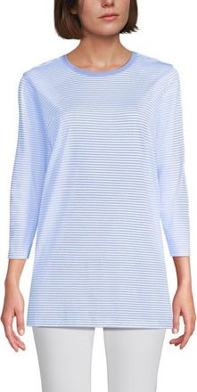 Lands End 3/4 Sleeve Cotton Supima Tunic in Light Sea Blue Micro Stripe at Nordstrom, Size X-Large P