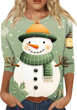 Generic Christmas T Shirts for Women 2025 Funny Christmas Graphic 2025 Crew Neck Holiday Tops Light Green XXL