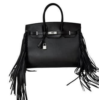 Herm&egrave;s Black Evergrain Leather35 Anate Fringe Birkin