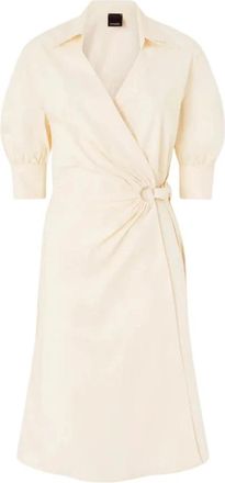 Pinko Midi Overhemdjurk met Strikceintuur - Dames - Wikkelkleedje - Beige - XS - Katoen - Kleedjes