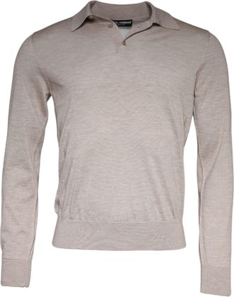 Dolce & Gabbana Beige Cashmere Knit Collared Pullover Mens Sweater (Pre-Owned)