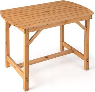 Costway Costway Mesa Jard&iacute;n Madera, Mesa De Comedor Para Patio, Agujero &Oslash;4 Cm, 4-6 Personas, 100 X 60 X 75 Cm, Mesa Al Aire Libre Para C&eacute;sped, Patio, Jard&iacute;n, 