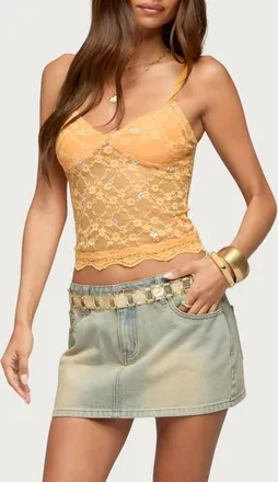 Edikted Ardena Sequin Sheer Lace Camisole in Orange at Nordstrom, Size X-Small