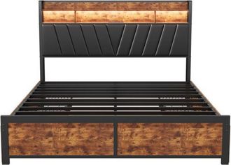 OEM Cama Doble 140x200 - Cabecero De Dise&ntilde;o - 4 Cajones De Almacenamiento - Led Multicolor - Toma Usb