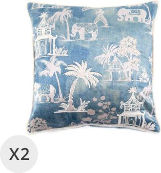 Moycor Set 2 cojines terciopelo palmeras 45 x 45 cm