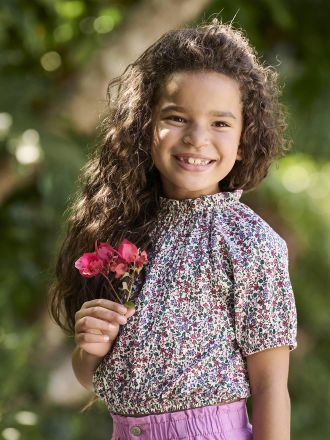 Vertbaudet M&auml;dchen Blusenshirt in Cropped-L&auml;nge wollwei&szlig;