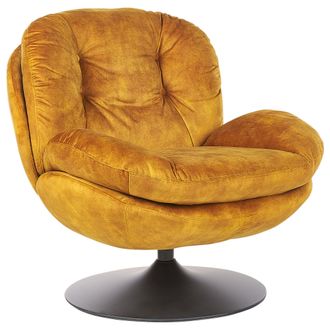 Beliani Beliani - Sill&oacute;n Giratorio De Terciopelo Con Asiento Acolchado Base Simple Estilo Vintage Amarillo Nolvik