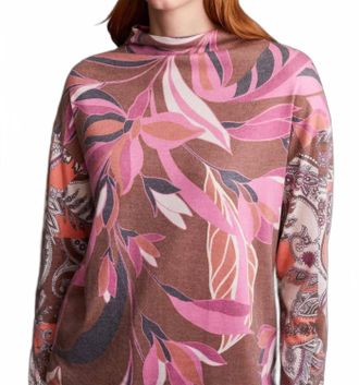 Tribal Drop Shoulder Funnel Neck Top In Marsala