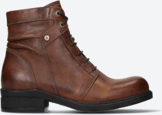 Wolky Womens Leather Lace Up Boot In Cognac