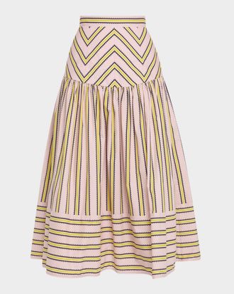 Silvia Tcherassi Kristina Striped Drop-Waist Midi Skirt