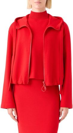 Akris Wool Stretch Knit Hooded Bomber Jacket in Bright Red at Nordstrom, Size 12