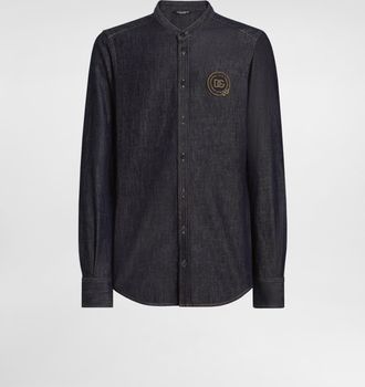 Dolce & Gabbana Denim Martini Shirt With Patch - Man Denim Multi-colored 40