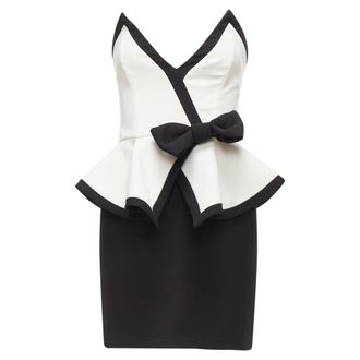 Alessandra Rich black white graphic colorblocked peplum cocktail dress IT38 XS
