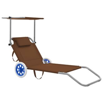 vidaXL Tumbona Plegable Con Toldo Y Ruedas Acero Gris Taup&eacute; Vidaxl