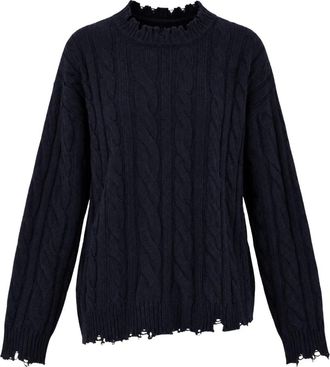 Akep Pullover met kabels en ronde hals - Dames - Ronde hals truien - Blauw - S - Wol - Truien & Vesten