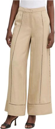 Karl Lagerfeld Broeken, Dames, Beige, S, Linnen, Wide Broeken