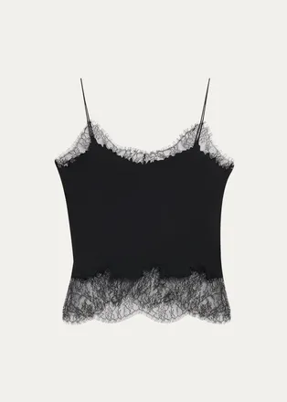 Lafayette 148 New York Cropped Lace-Trim Silk Cami
