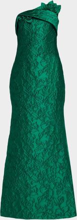 Badgley Mischka Strapless Floral Jacquard Trumpet Gown