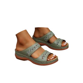 Generic Wedg Sandals for Women Summer Open Toe Dressy Slipper with Arch Support Solid Color Flat Wide Fit Sandals Breathable Casual Slip on Comfortable Beach 