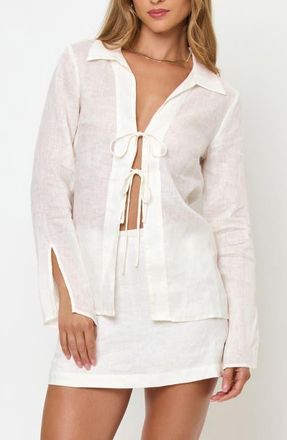 L*Space Venice Tie Front Linen Cover-Up Shirt in White at Nordstrom, Size X-Small