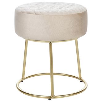 Beliani Reposapi&eacute;s Redondo De Terciopelo Base De Metal Dorado Puf Glamuroso Beige Delco