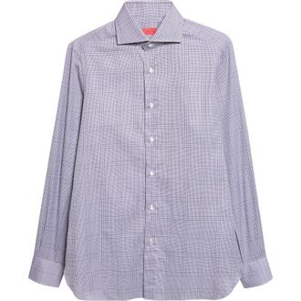 Isaia Sartorial Glencheck Button-Up Shirt in Grey 01 at Nordstrom, Size 40