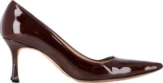 Manolo Blahnik Pre-owned Womens Pointed-Toe Pumps in Brown Patent Leather - Mocha - Size 37.5 EU/IT