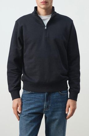 Mango Quarter Zip Pullover in Navy at Nordstrom, Size Medium