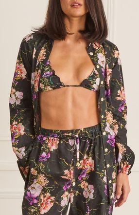 Aqua Blu Australia Relaxed Fit Odilia Beach Shirt in Black Floral Print at Nordstrom, Size Xx-Large