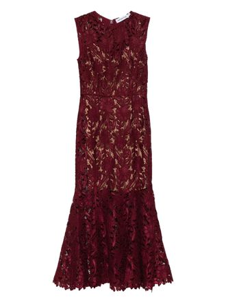 Self Portrait Burgundy Guipure Lace Midi Dress