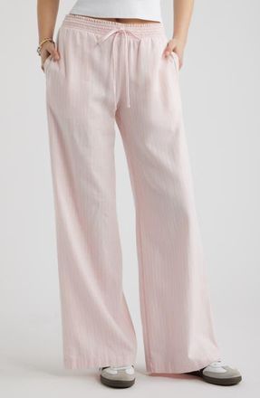 BP. Linen Blend Beach Pants in Pink- White Nia Stripe at Nordstrom, Size Xx-Small