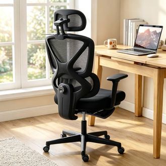 HOMCOM Executive Mesh Desk Chair with Footrest & 3D Armrests, Black