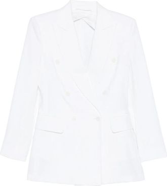 Max Mara White Solid Notched Lapel Blazer