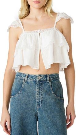 Steve Madden Leta Lace & Ruffle Crop Tank in Snow White at Nordstrom, Size X-Small