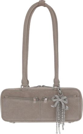 Self Portrait Baguette Shoulder Bag In Suede With Dual Handles