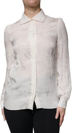 Dolce & Gabbana White Silk Collared Long Sleeves Shirt Womens Top (Pre-Owned)
