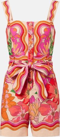 Farm Rio Spring Affair printed linen-blend romper