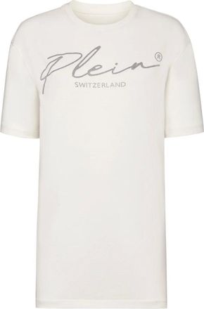 Philipp Plein Tops, Dames, Beige, M, Katoen, T-shirt Ronde Hals SS Crystal Signature