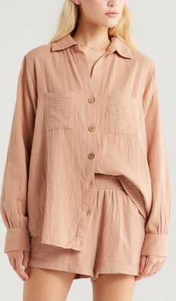 Billabong Swell Gauze Button-Up Shirt in Rose Brown at Nordstrom, Size Medium