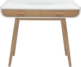Miliboo Escritorio Escandinavo Blanco Y Madera Clara Con Almacenamiento 2 Cajones L100 Cm Hallen